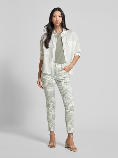 Angels Slim fit stoffen broek met all-over print, model 'Ornella' Rietgroen - 1