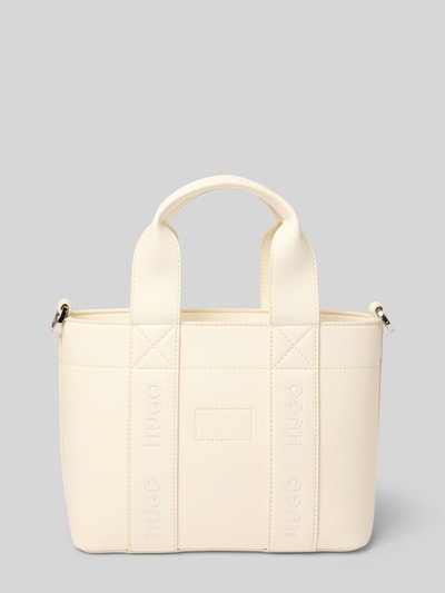 HUGO Torba na ramię z wyhaftowanym logo model ‘BECKY’ Écru 4