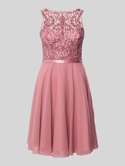 Productfoto, Cocktailkleid met ronde halsuitsnijding van Luxuar in roze met getailleerde fit, ondoorzichtige onderrok, materiaalmix.