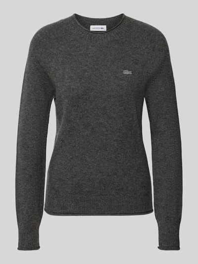 Produktfoto, Regular Fit Pullover aus reiner Wolle von Lacoste in Dunkelgrau mit feiner Strickstruktur, Damen Pullover von Lacoste