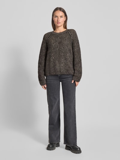 MOS MOSH Sweter z dzianiny z okrągłym dekoltem model ‘Unnur’ Ciemnoszary 1