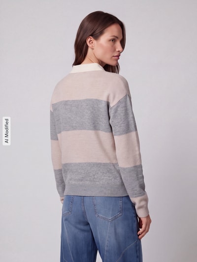 Jake*s Casual Pullover mit Polokragen Taupe Melange 5