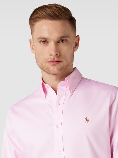 Polo Ralph Lauren Slim Fit Business-Hemd mit Label-Stitching Rosa 3