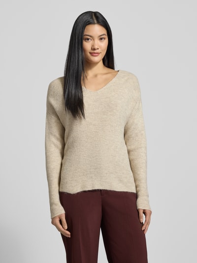 Vero Moda Regular Fit Strickpullover mit V-Ausschnitt Modell 'CREWLEFILEGLITTER' Ecru 4