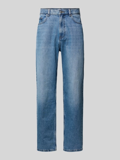 Produktfoto, Baggy Jeans in klassischem Five-Pocket-Design von Review, Relaxed-Fit, reine Baumwolle, blaue Waschung, sichtbare Textur
