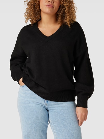 Tommy Hilfiger Curve PLUS SIZE gebreide pullover met labelapplicatie Zwart - 4