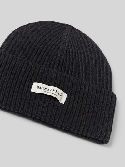 Productfoto, zwarte Mütze met breitem omslag van Marc O'Polo, ribstructuur, label vooraan, dames, effen kleur