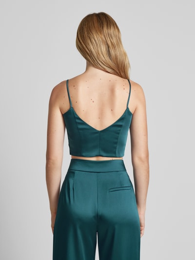 Jake*s Cocktail Schimmerndes Crop Top mit V-Auschnitt Dunkelgruen Melange 5