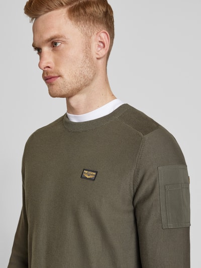 PME Legend Gebreide pullover met labeldetail Olijfgroen - 3