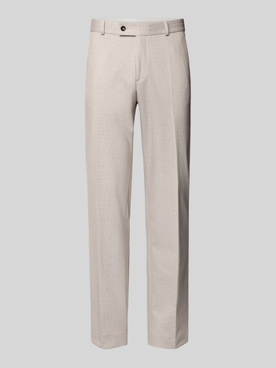 Produktfoto, Slim Fit Stoffhose mit Viskose-Anteil Modell 'Paco' von CG - Club of Gents in hellem Beige, Bügelfalten, strukturierte Textur.