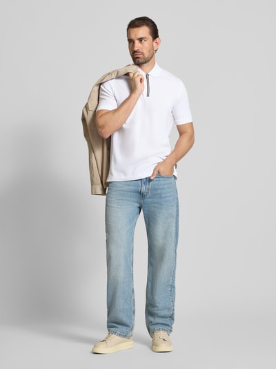 bugatti Regular Fit Poloshirt mit Reißverschluss Weiss 1