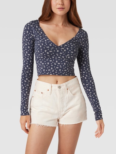 REVIEW Kort shirt met lange mouwen en all-over bloemenmotief Neonblauw - 4