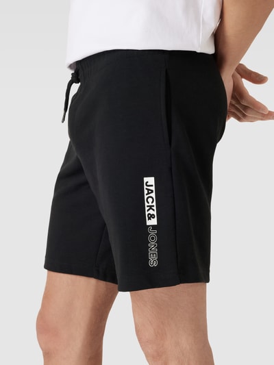 JACK & JONES Szorty z dzianiny dresowej z nadrukiem z logo Czarny 3