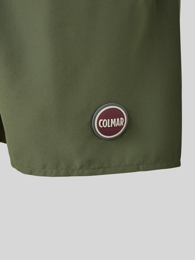 Produktfoto, Badehose mit elastischem Bund Modell 'Solid' von Colmar Originals in Grün mit Label-Detail, glatte Struktur, Gerade Passform