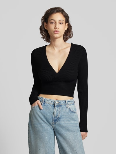 Only Cropped Longsleeve mit V-Ausschnitt Modell 'HONOR' Black 4