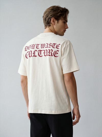 Don´t Waste Culture T-Shirt mit Statement-Backprint Offwhite Melange 5
