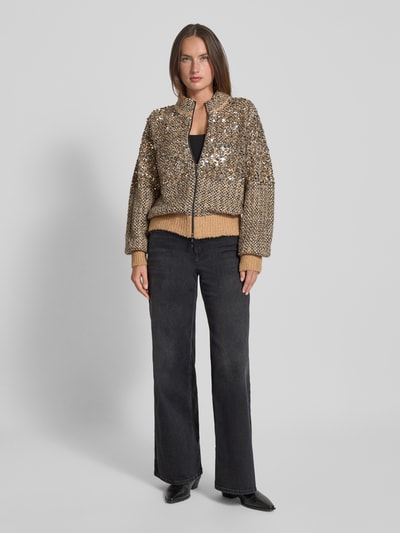 monari Loose Fit Strickjacke mit Woll-Anteil Hellbraun 1