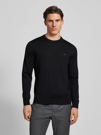 Lacoste Gebreide pullover van zuivere wol met logopatch Zwart - 4