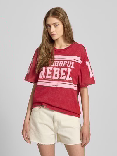 Colourful Rebel T-Shirt mit Label-Print Rot 4