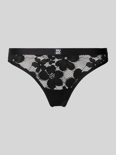 Produktfoto, String in Spitzen-Optik Modell 'BLOOM LACE THONG' von HUGO, Optik: Unifarben/Semitransparent, Label-Patch, Bundabschluss elastisch, Materialverarbeitung: Spitze.