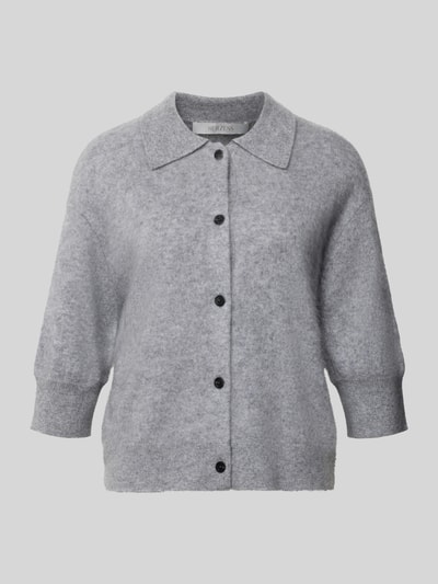 Produktfoto, Strickjacke aus Kaschmir-Woll-Mix mit 3/4-Arm von HERZENS, grau meliert, Umlegekragen, Knopfleiste, Regular Fit