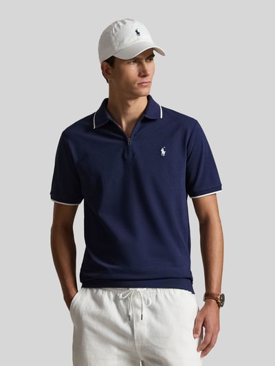 Polo Ralph Lauren regular fit poloshirt van katoenmix met ritssluiting Marineblauw - 4