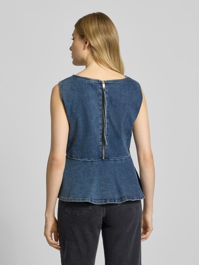 Gestuz Jeansbluse mit geripptem Rundhalsausschnitt Modell 'viva' Jeansblau 5
