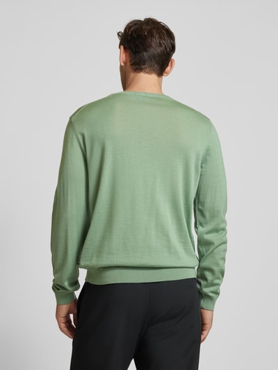 BOSS Wollen pullover van scheerwol met labeldetail, model 'Leno' Mintgroen - 5