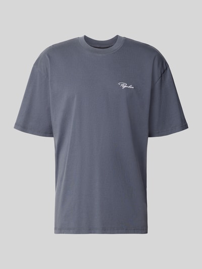 Produktfoto, Oversized Fit T-Shirt mit Logo-Stitching von Pegador, bawełna, kolor stalowy, krój oversize, okrągły dekolt, długość tyłu M: 71 cm