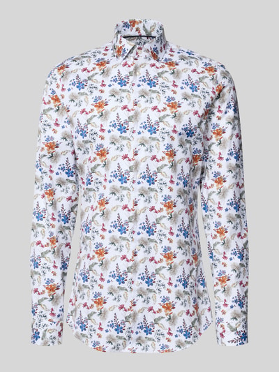 Produktfoto, Slim Fit Freizeithemd mit floralem Allover-Print von Jake*s z bawełny, krój slim fit, kołnierzyk typu kent, z długim rękawem, długość tyłu w rozmiarze 39/40: 83 cm, szerokość w rozmiarze 39/40: 46 cm, długość rękawów w rozmiarze 39/40: 71 cm, biały z kolorowym kwiatowym nadrukiem, gładka tekstura