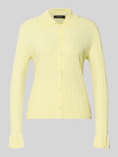 Productfoto, Strickjacke aus Viskose-Mix mit Umlegekragen van Marc Cain, viscosemix, slim fit, ribstructuur, knoopsluiting, lichtgeel