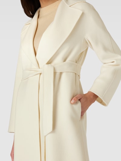 Max Mara Studio Lange wollen jas van scheerwolmix met strikceintuur, model 'CLES' Offwhite - 3