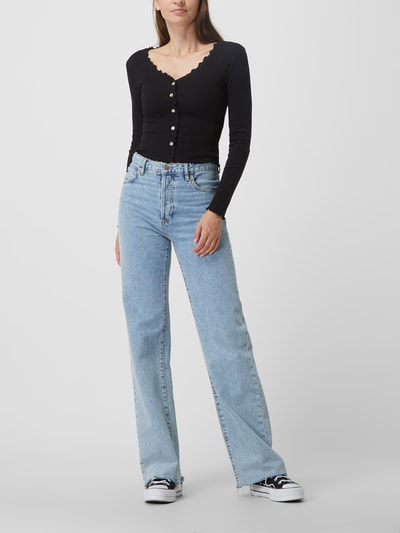 Only Cropped Longsleeve mit Muschelsaum Modell 'Laila' Black 1