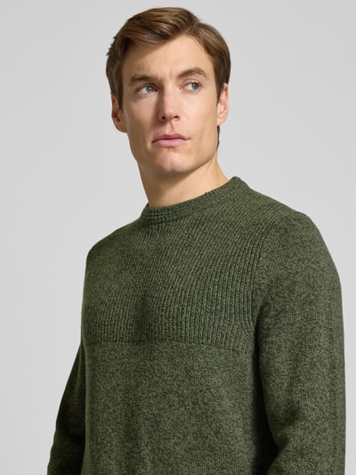 Brax Gebreide pullover met ribboorden, model 'Rick' Olijfgroen - 3