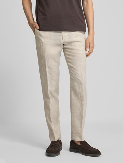 JOOP! Collection Slim fit linnen broek met elastische band, model 'Sake' Beige - 4