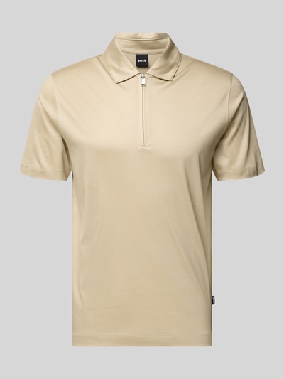 Produktfoto, Regular Fit Poloshirt aus Lyocell-Baumwoll-Mix Modell 'H-PARAS 50' von BOSS in Unifarben mit kurzem Reißverschluss und Polokragen.