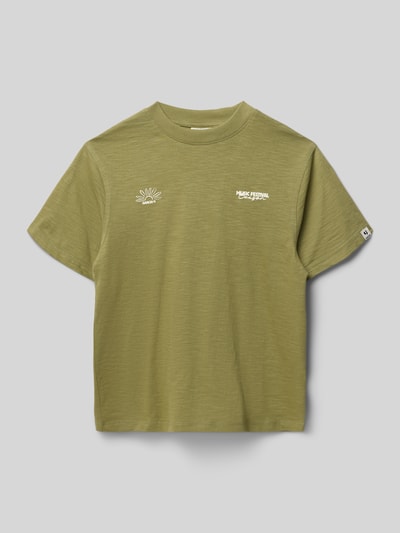 Productfoto, Regular Fit T-Shirt met logo-print van Garcia in olijfgroen, van pure katoen, ronde hals, ruglengte maat 140: 55 cm.