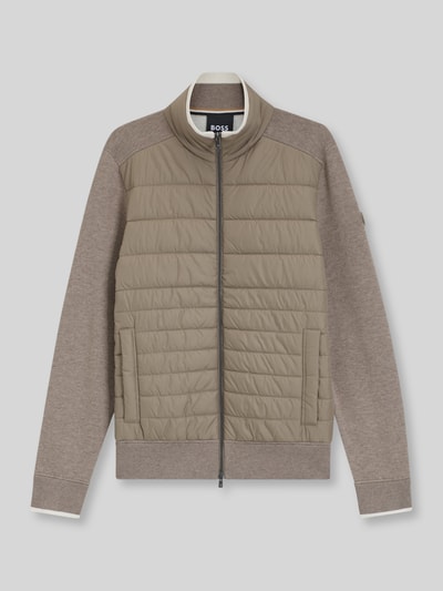 BOSS Regular Fit Strickjacke aus Baumwoll-Schurwoll-Mix Modell 'H-Facente' Taupe 2