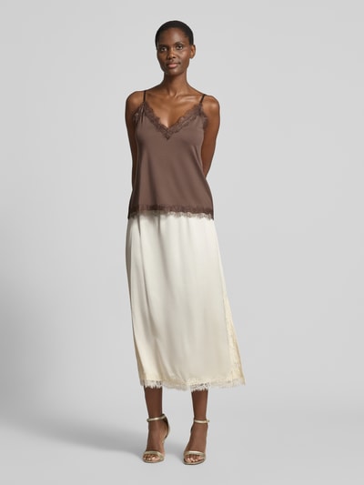 Jake*s Collection Midirock aus Viskose mit Spitzenbesatz Beige 1