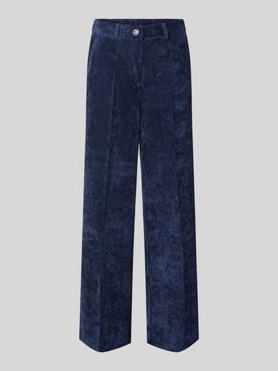 Productfoto, Straight Fit broek in corduroy look van MORE, donkerblauw met persplooien, knoop- en ritssluiting, bandwijdte maat 36: 37 cm, binnenbeenlengte maat 36: 79 cm