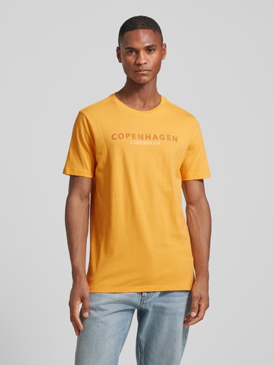 Lindbergh T-shirt met labelprint, model 'Copenhagen' Oranje - 4