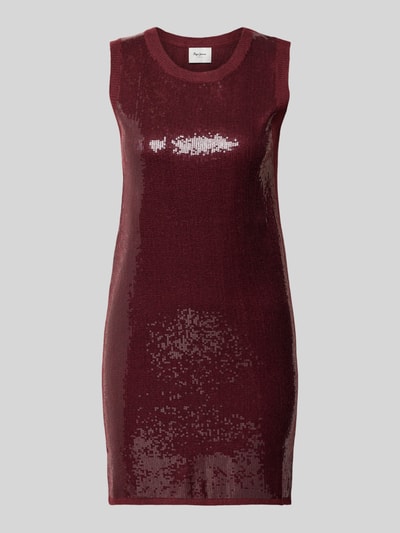 Produktfoto, Sukienka z dzianiny z dodatkiem wełny Model 'ELAINE' od Pepe Jeans, efekt błyszczący, dopasowany krój, długość mini, cekinowe obszycie, okrągły dekolt, proste szerokie ramiączka, prosta faktura dzianiny.