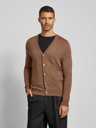 Christian Berg Men Slim fit cardigan van wolmix met V-hals Middenbruin gemêleerd - 4