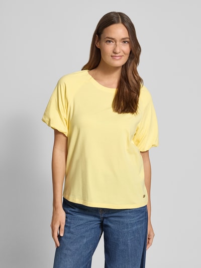 Fynch-Hatton Regular fit T-shirt met viscose Model 'Ruffel' Lichtgeel - 4