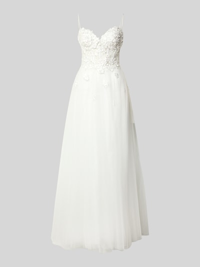 Luxuar Abendkleid mit Perlen und Spaghettiträgern Offwhite 2