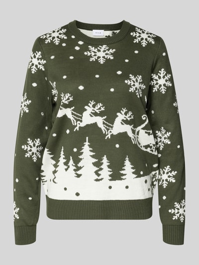 Vila Strickpullover mit Rundhalsausschnitt Modell 'SNOWI' Khaki 2