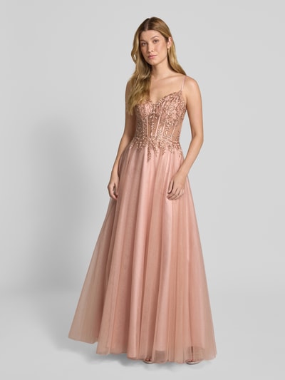 LUXUAR FASHION Avondjurk met siersteentjes Abrikoos - 4
