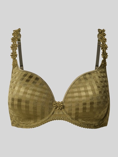 Produktfoto, Triangel-BH mit floralen Applikationen Modell 'AVERO' von Marie Jo, beige Karomuster, feine Textur, Stretch-Material, Damenwäsche