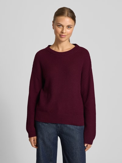 More & More Relaxed Fit Pullover in Strick-Optik mit überzogenen Schultern Bordeaux 4