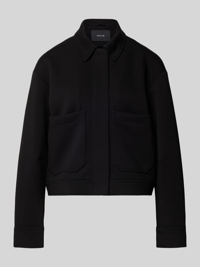 Produktfoto, schwarze Jacke mit Umlegekragen Modell 'Jenima' von OPUS, Material-Mix mit Viskose, Regular Fit, zwei große Fronttaschen.